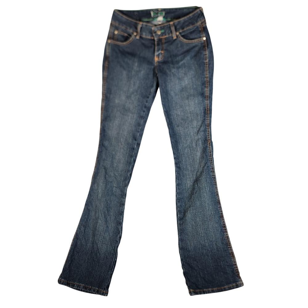 Wrangler Bootcut Jeans Womens 3/4x34 Dark Wash Blue Excellent Premium Patch